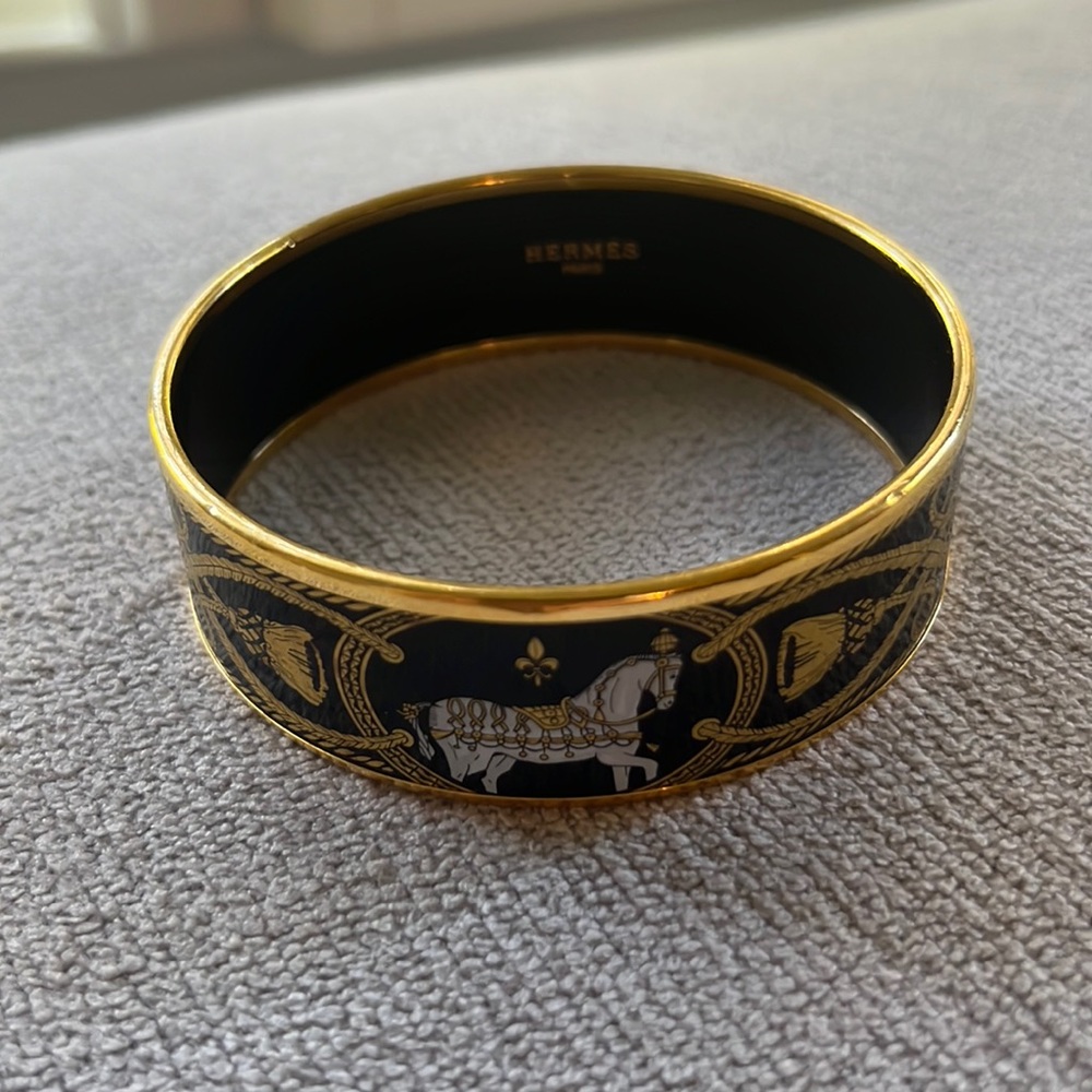 Hermes bangle bracelet with horse black & gold